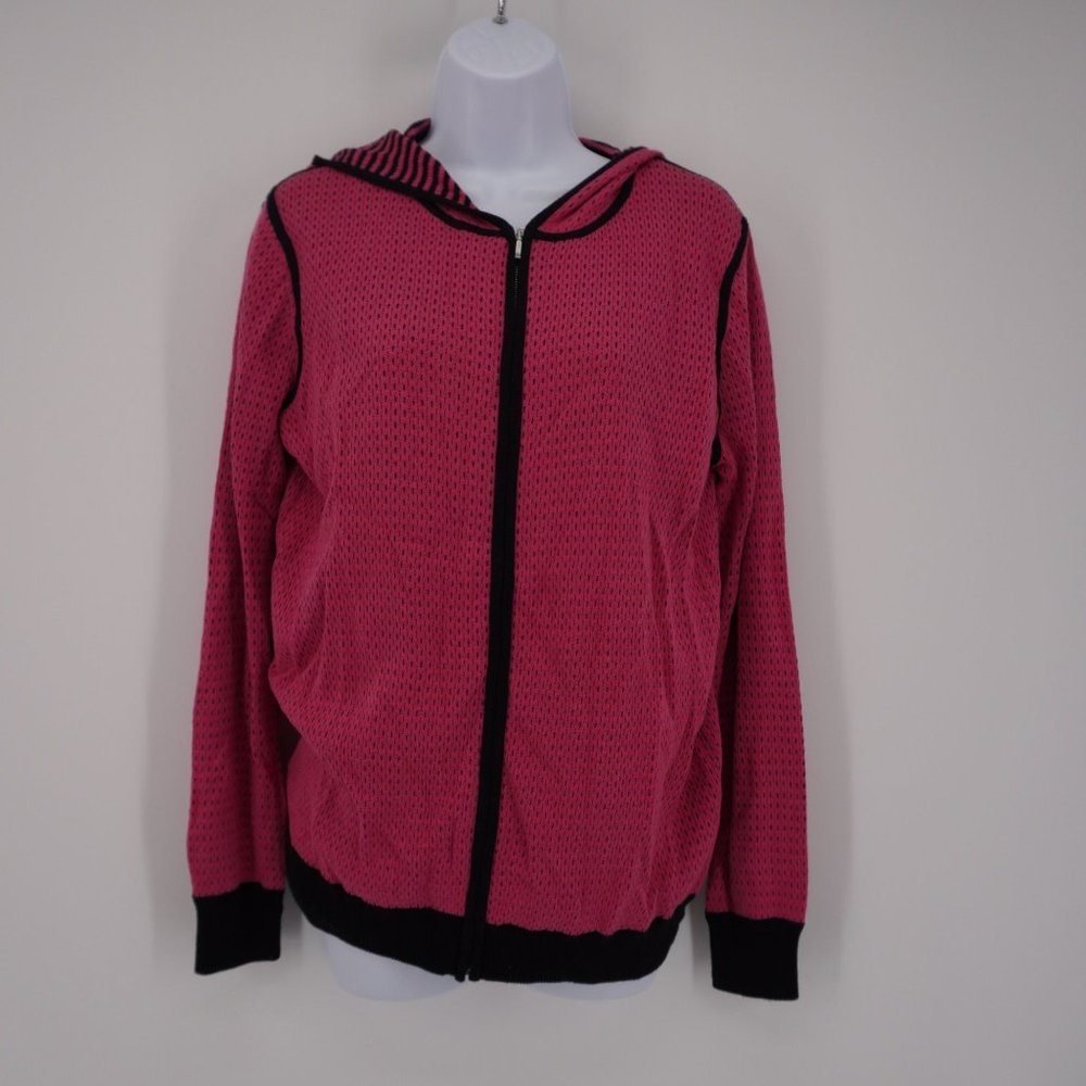 Joan Vass NWT Women's Pink Black Striped Long Sleeve Zip Up Hoodie Size 2